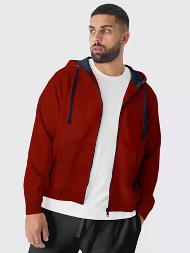 Image of Urbano Plus Men's Cotton Zippered Hooded Casual Winterwear Sweatshirt