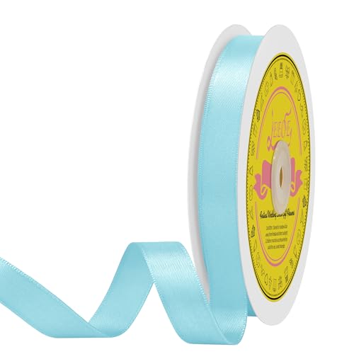 Image of Double Face Blue Topaz Satin Ribbon 5 /8 Inch x 50 Yards Polyester Ribbon for Gift Wrapping Easter Weddings Party Decorations Hair Bows Invitations