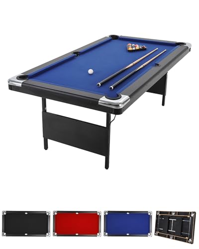 7 Foot Pool Table for Family Foldable No Assembly Pool Table with Balls Cues Chalk Rack & Brush Portable Billiards Game Table for Apartment Basement Office & Game Room