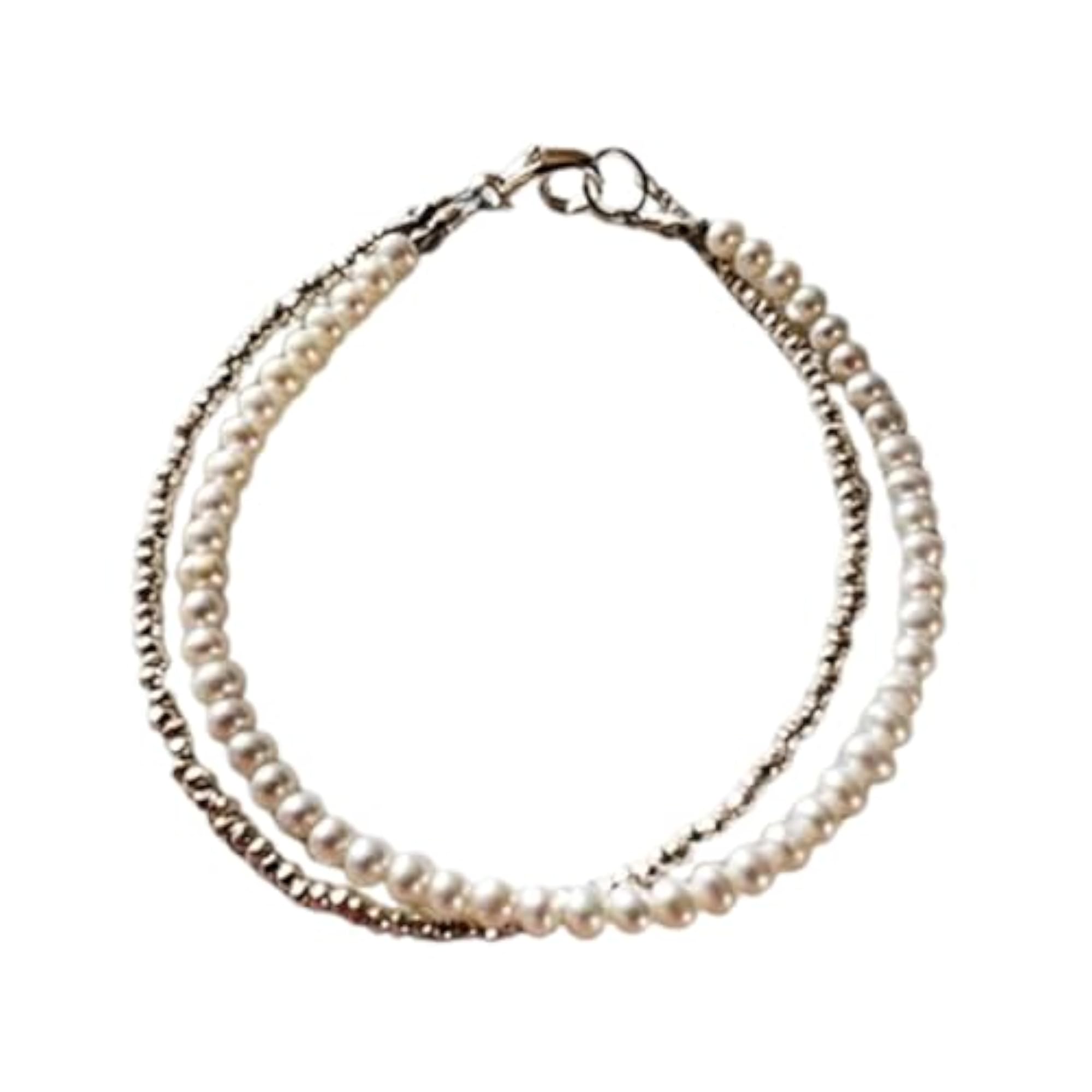 Fresh Water Pearl Round Beaded Bracelet, Adjustable Silver Lock