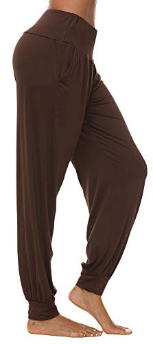 AvaCostume Women's Loose Yoga Harem Workout Pants with Pockets Coffee S