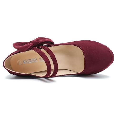 Image of MAIERNISI JESSI Women's Platform Mary Jane Pumps with Bow, 3.94 Inch Block Heel Dress Shoes