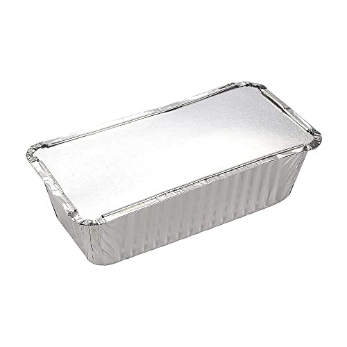 HOMESmith 10 Pack Aluminium Foil Trays with Lids Containers Strong and Large Tin Foil Food Take Away Container Disposable Food Take Out Box with Lid|0.75 Litre |, Silver