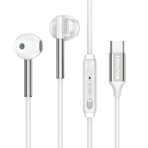 Image of Sounce HyperC Type-C Wired Earphones with 14.2mm Dynamic Drivers, HD Mic, Deep Bass Stereo Sound, Ergonomic Noise-Isolating Earbuds, TPE Cable, Smart in-Line Controls for Superior Audio (White)