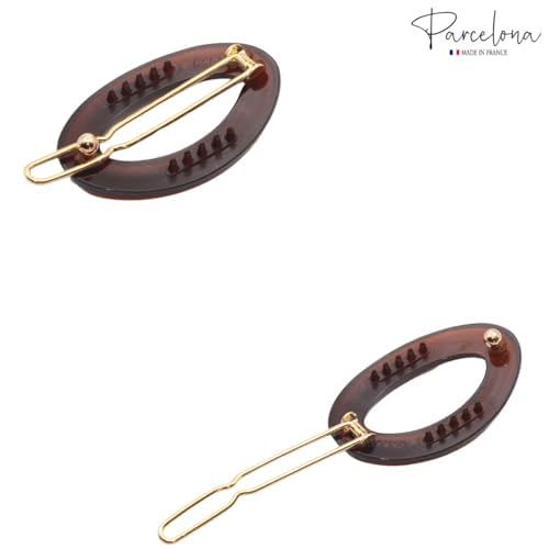 Parcelona French Eggie Oval Shell Black Mini Celluloid Acetate Side Slide Barrette Snap on Hair Clips - 4 Pieces - Image 8