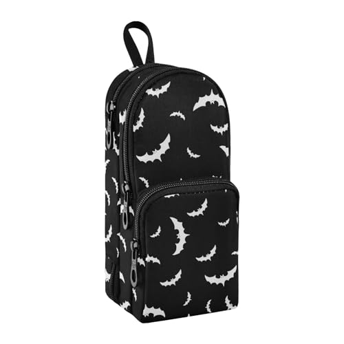 Image of ZAZYXTJ Halloween Bat Standing Large Capacity Pencil Case 3 Compartment Pen Pouch Storage Makeup Bag for School Office Teen Girl Boy Men Women