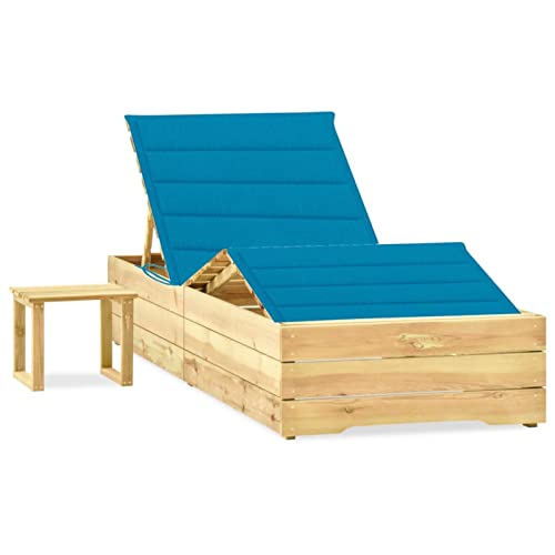 LAPOOH Tumbona de jardín con Mesa y cojín de Madera de Pino impregnada, Tumbonas Jardin Exterior, Tumbona Piscina, Sun Lounger, Tumbonas De Jardin, Cama Jardin Exterior, Tumbona De Playa 3065958