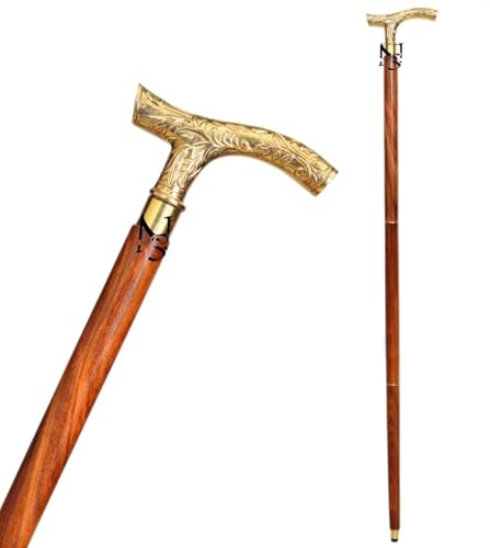 Nodyes Antique Brass Walking Stick Deluxe Walking Cane Beautiful Brass Golden Handle Walking Cane Featuring Solid Brass Handle for Men 36 inch