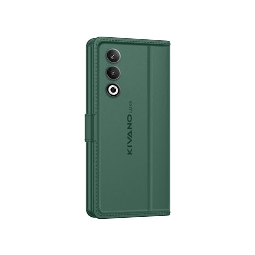 Image of KIVANO LUXE Compatible for OnePlus Nord CE 4 5G Luxury Handmade Leather Magnetic Flip Folio Case | Card Holder & Kickstand | Slim Protective Cover | Unisex - Green