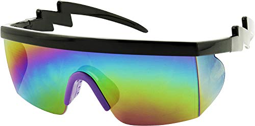ShadyVEU Semi Rimless Neon Rainbow Mirrored Lens Sports Performance Sunglasses Black Half Frame ZigZag Arms Purple Nose Pads3