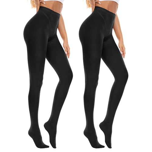 Image of Zando 2-3 Pairs Opaque Tights for Women 80D High Waist Footed Pantyhose | Solid Control Top Tights with a Stretchy and Comfy Fit, Breathable and Lightweight for Ballet, Formal or Casual Wear
