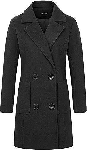 Chouyatou Women Elegant Notched Collar Double Breasted Wool Blend Over Coat thumb #1