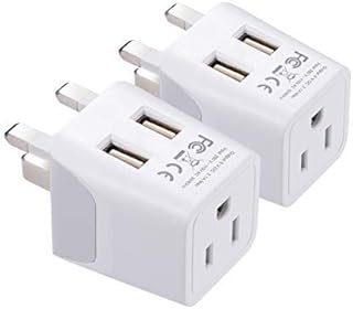Ceptics UK, Hong Kong, CTU-7-2PK Ireland Travel Adapter Plug with Dual USB - Type G - London - USA Input - Light Weight - Perfect for Cell Phones, Chargers, Cameras and More - 2 Pack