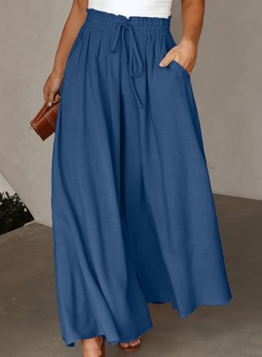 Eytino Plus Size Wide Leg Pants for Women Casual Elastic Waist Flowy Wide Leg Pants Long Trousers with Pockets,4X Sail Blue3
