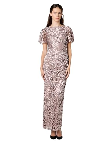 JS Collections Women's Embroidered Mesh Flutter Gown, Blush, 18