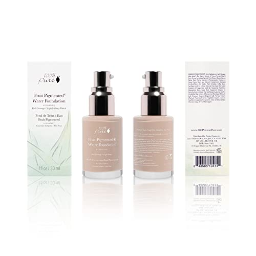 100% Pure Water Foundation Full Coverage Hydrating Makeup, Light Dewy Finish, Moisturizing Concealer Normal To Dry Skin, Fruit Pigment Color Neutral 2.0 W/ Peachy Undertones For Light Skin - 1 Fl Oz #TOP7