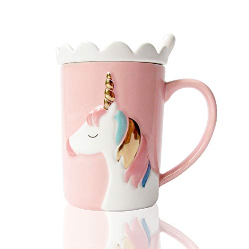 Śliczne kubki ceramiczne kubek z zabawnym jednorożcem oryginalny kubek do kawy filiżanki do herbaty mleczne z ozdobną pokrywką i łyżką dla dzieci kobiety jednorożec prezenty dla dziewczyn