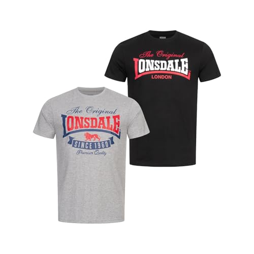 Lonsdale T-Shirt Herren Set 2 pcs 4XL Gearach | Herren Tshirt Normale Passform - Stylisch Männer T-Shirt, Zwei T-Shirts im praktischen Doppelpack