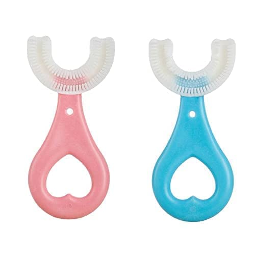 RP MALL 2 PC U Shaped Toothbrush for Kids, 2-6 Years Kids Baby Infant Toothbrush, Food Grade Ultra Soft Silicone Brush Head, Whole Mouth Cleaning Tool (pack of 2)-image-3