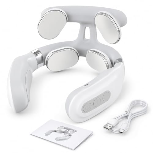 Masajeador Cervical con Calor para Relajación, Masajeador de Cuello Eléctrico Inalámbrico con 6 Modos y 16 Niveles de Intensidad, 4 Cabezales de Masaje, USB Recargable para Casa, Oficina y Viaje