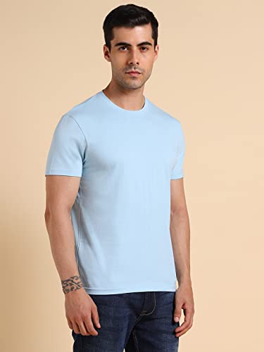 Image of Dennis Lingo Men's Cotton Slim Fit Solid Round Neck T-Shirt