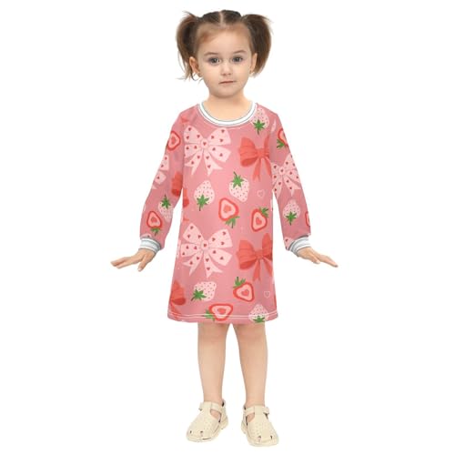 Fruits Bows Girls Dresses Long Sleeve Sweatshirt Dress for Girls Winter Toddler Casual A Line Dresses Size 2-8T4