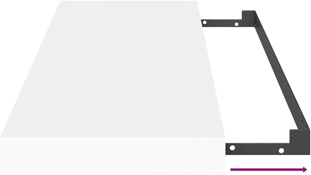 Дээд талын зардал view of the white floating shelf, showing the internal channel designed to accommodate the mounting bracket.