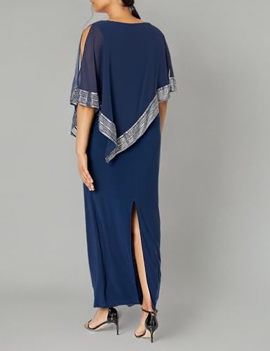 S.L. Fashions Women's Long Capelet Mother of The Bride Dress with Metallic Trim (Petite and Regular Sizes)3
