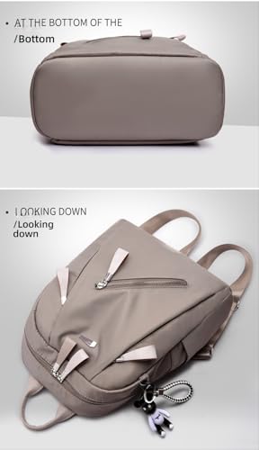 Fashionable bear ornament backpack, khaki Oxford fabric, multi-zipper design, simple and elegant (Black)3