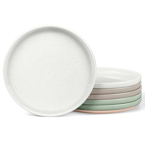 Image of LIANYU Stoneware Dinner Plates Set of 6, 10.5 Inch Porcelain Dinner Plates for Kitchen, Large and Round Ceramic Salad Dishes Set, Oven, Microwave & Dishwasher Safe, Scratch Resistant, Three-color