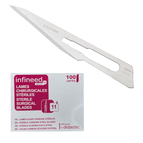 Lame de bistouri 11 | boîte de 100 lames stériles | lame scalpel chirurgical 11 carbone usage unique | coupes précises, vétérinaire, labo, bricolage |...