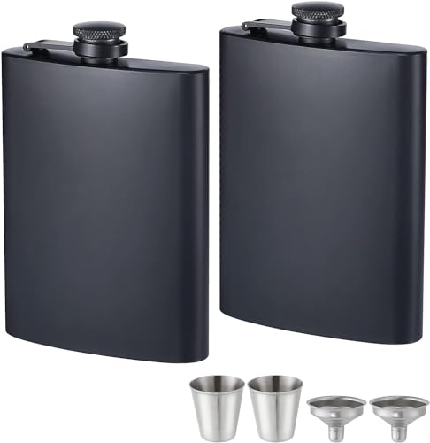 Image of Store2508 Stainless Steel Hip Flask with Funnel & Shot Glass Matte Finish, 8 Oz (236ml) (Black 2 Sets)