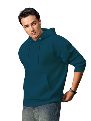 Image of Urbano Fashion Men's Cotton Solid Oversized Hooded Neck Sweatshirt