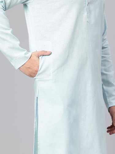 Image of Majestic Man Men's Cotton Regular Fit Casual Mandarin Collar Ethnic Motifs Solid Long Kurta