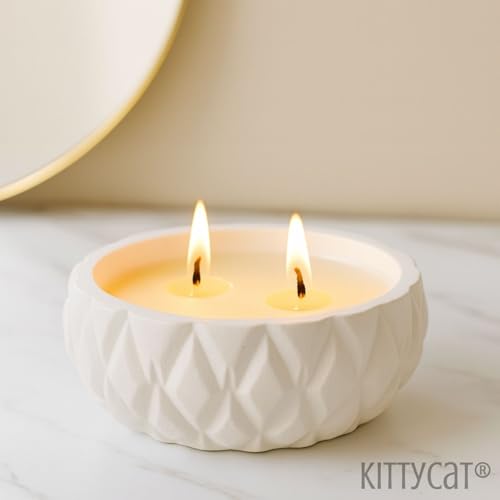 Image of Kitty Cat Aesthetic Soy Wax Scented Candle | Vanilla Fragrance | Handmade Concrete Jar with Lid | 12+ Hours Burn | Reusable Decorative Jar | Luxury Home Decor & Gift for Bedroom, Office & Festivals