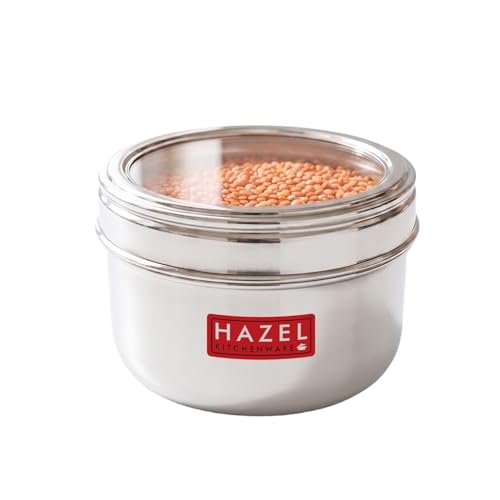Image of HAZEL Stainless Steel See Through Container 1100ml | Kitchen Storage Canister with Transparent Lid for Food Storage