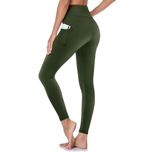 GAYHAY Leggings with Pockets for Women - High Waisted Tummy Control Workout Yoga Pants for Gym Running XX-Large A-army Green