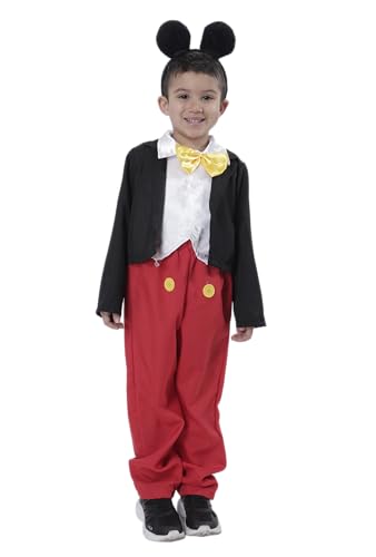Disfarz Mickey Mouse para Niño 3-12 Años,Disfraz de Mickey mouse con Chaleco+Camisa+Pajarita+Pantalon+Diadema de Mickey, Disfraz Raton para Niño Carnaval (4-6 años)