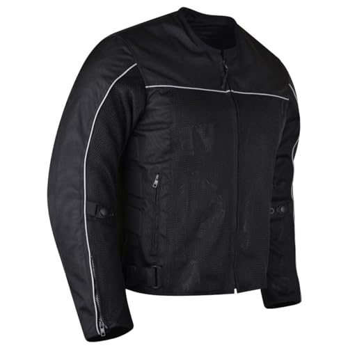 Vance Leather Velocity Mens Black Reflective Mesh & Textile Motorcycle Jacket w/CE Armor & Removable Liner (Black, X-Large)