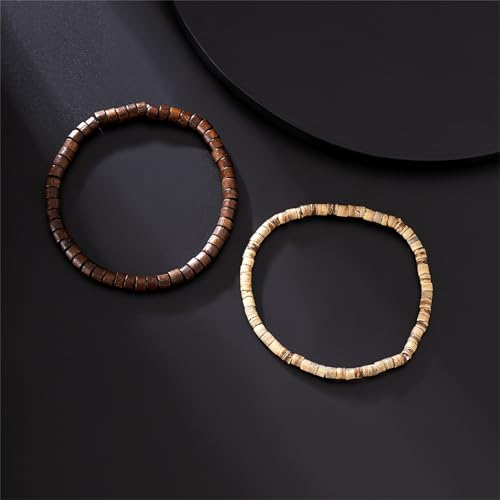 Pulsera de conchas Puka para hombre madera y turquesa miniatura 5