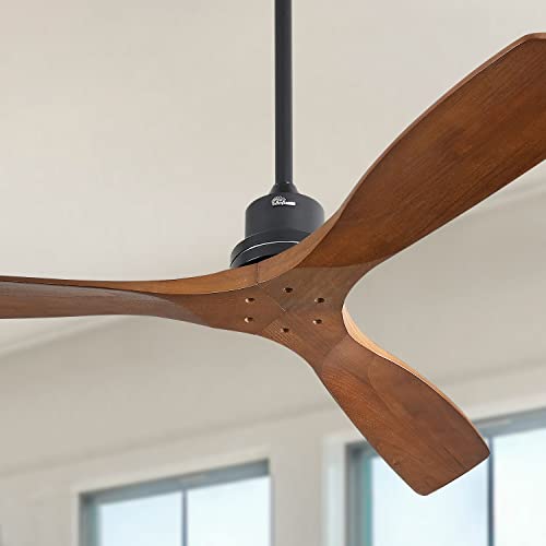 Sofucor 52 Inch Solid Wood Ceiling Fan without Light 3 Blades Ceiling Fan No Light with Remote, 6 Speeds with Noiseless Reversible DC Motor for Living Room Bedroom Patio With Cover by Sofucor - Used condition - US$108.49