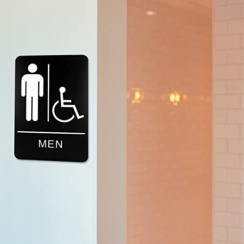 excelmark restroom sign for business - ada compliant braille bathroom sign with double sided tape to secure perfectly in less than a minute - size 9 x 6 inch men39s amp women39s handicap set