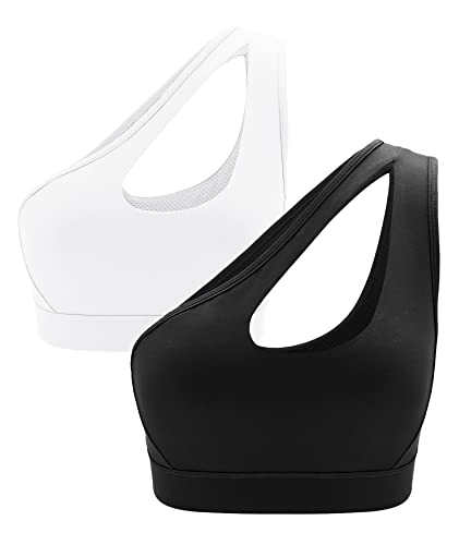 RUNNING GIRL Womens One Shoulder Sports Bras Workout Left Strap Yoga Bras Cute Medium Support Crop Top