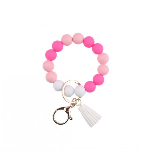 Image of Silicone Beaded Bracelet Keychain Wristlet Cute Car Key Chain Holder Wallet Bag Charm Accessory