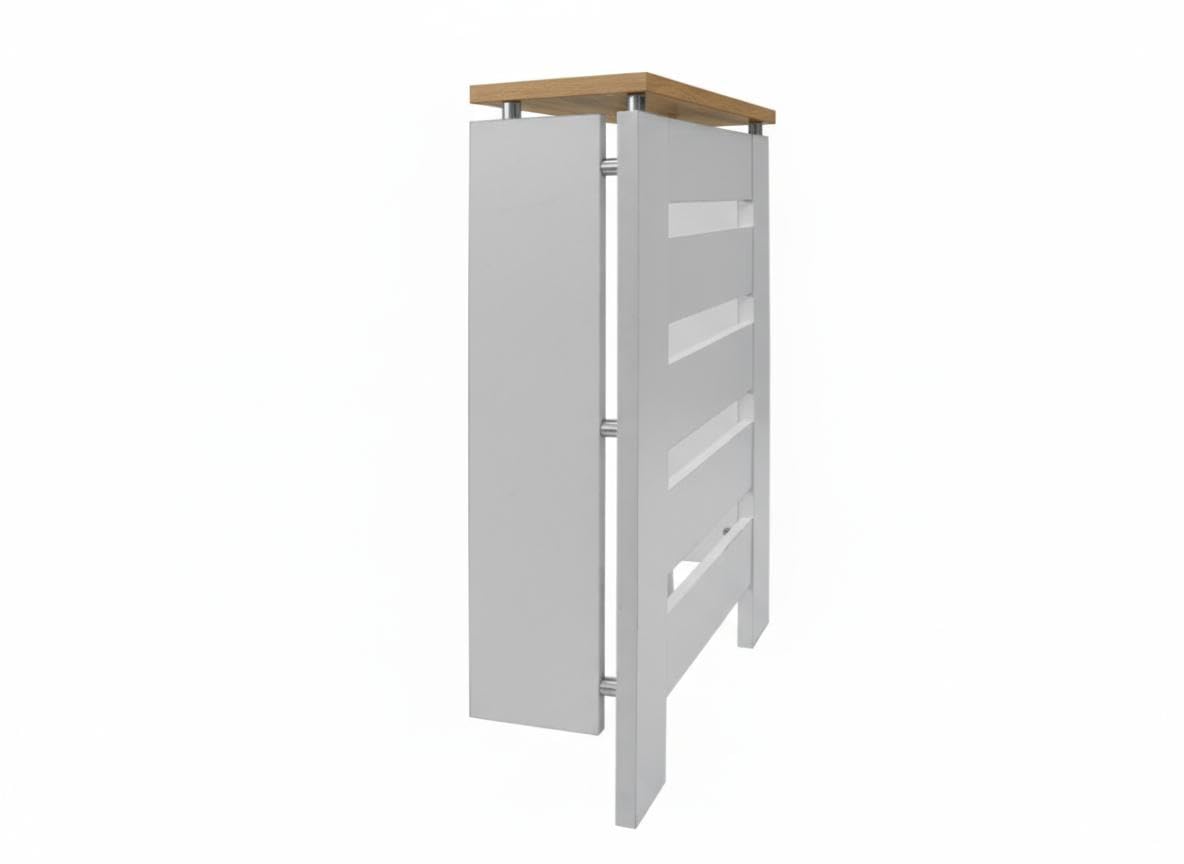D&J Muebles Kit Cubre Radiador Blanco y Roble 60cm Moderno Hércules | Mueble Decorativo con Listones | Fácil Montaje (60cm, 90cm, 120cm) | 60x83,5x19,5
