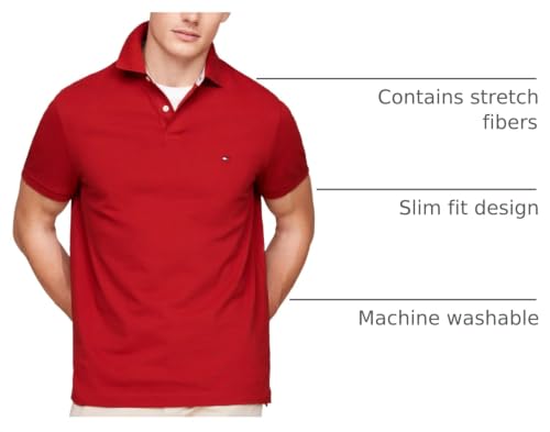 Image of Tommy Hilfiger Men's Short Sleeve Polo Shirts in Slim Fit with Stretch and Organic Pique Cotton