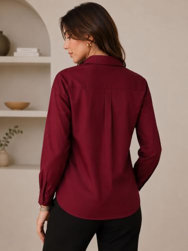 Image of OOMPH! Women's Cotton Solid Relaxed Fit Formal Shirt | Full Sleeve Drop Shoulder Button-Down Office Shirt | Spread Collar Workwear & Smart Casual Top