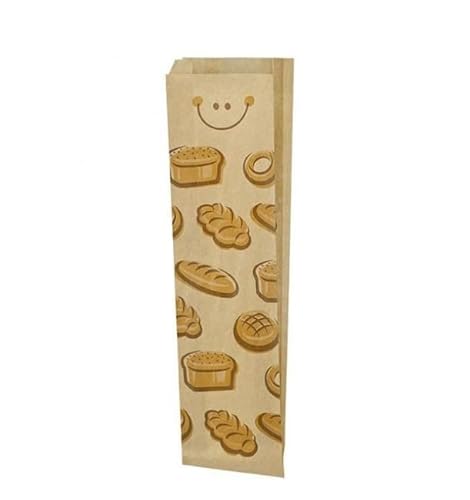 BALSAT Bolsas para pan, Bolsa Papel Kraft Panaderia Varios Tamaños, Impresa con estampado Generico de Panaderia - Paquetes de 100 ud. (14x51 cm (1 Barra normal)) Cover