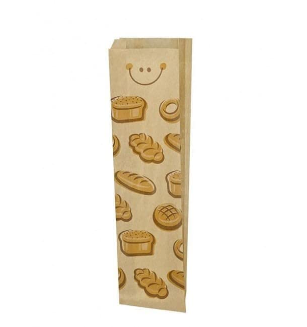 BALSAT Bolsa Papel Kraft Panaderia Varios Tamaños, Impresa con estampado Generico de Panaderia, Bolsas para panaderia (18x51 cm (2 Barras normales) x 1000 ud.)