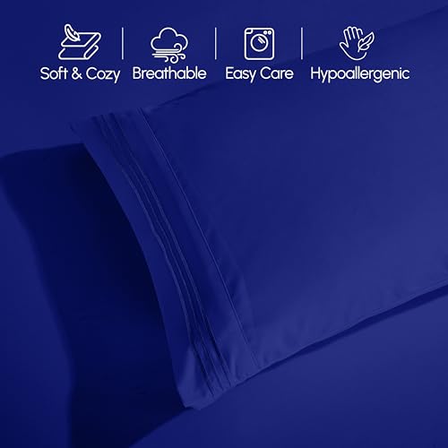 Image of Elegant Comfort Luxurious 1500 Premium Hotel Quality Microfiber Three Line Embroidered Softest 4-Piece Bed Sheet Set, Wrinkle and Fade Resistant, RV Short Queen, Royal Blue